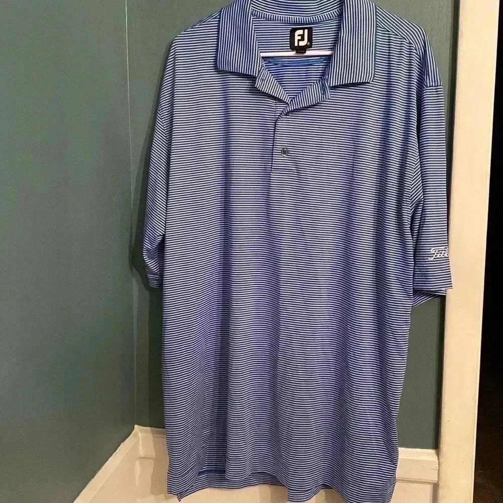 Footjoy XL blue and white stripe gold polo - like new